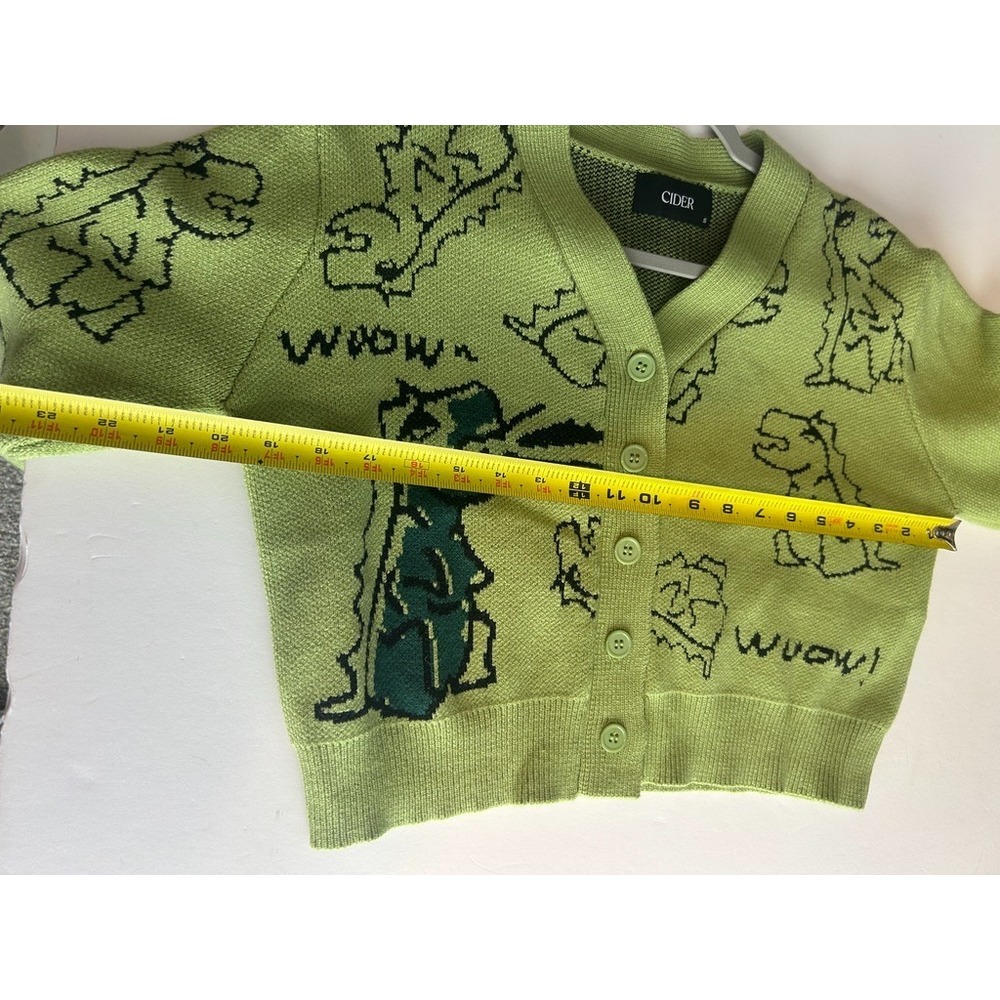 Cider Green Dinosaur Graphic Knit Cardigan Size S Eclectic Grandpa Kitsch Indie - Picture 3 of 7
